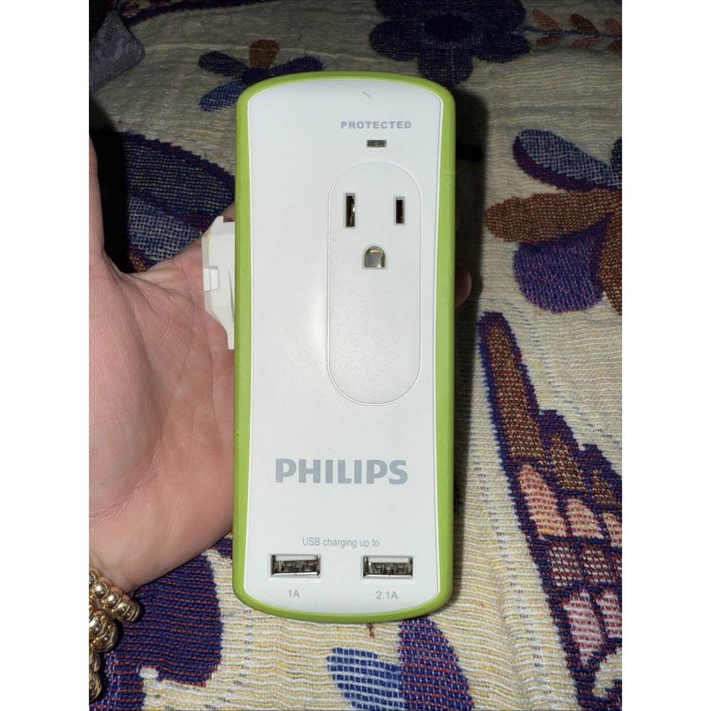 New PHILIPS Protected 2 AC Outlets/2 USB Charging 1A/2.1A- 120V/13A/1560W(5250)‎